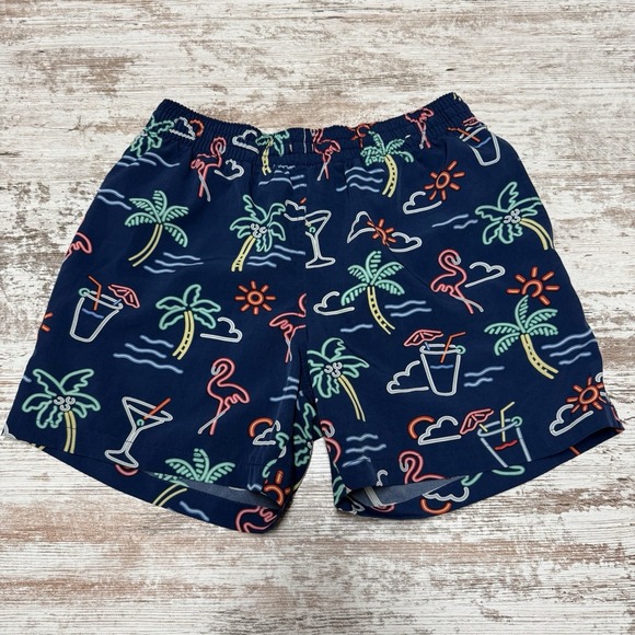 CHUBBIES Navy Blue Tropical Neon Lights Men's‎ 5" Inseam Swim Trunks Size Small - Picture 1 of 9